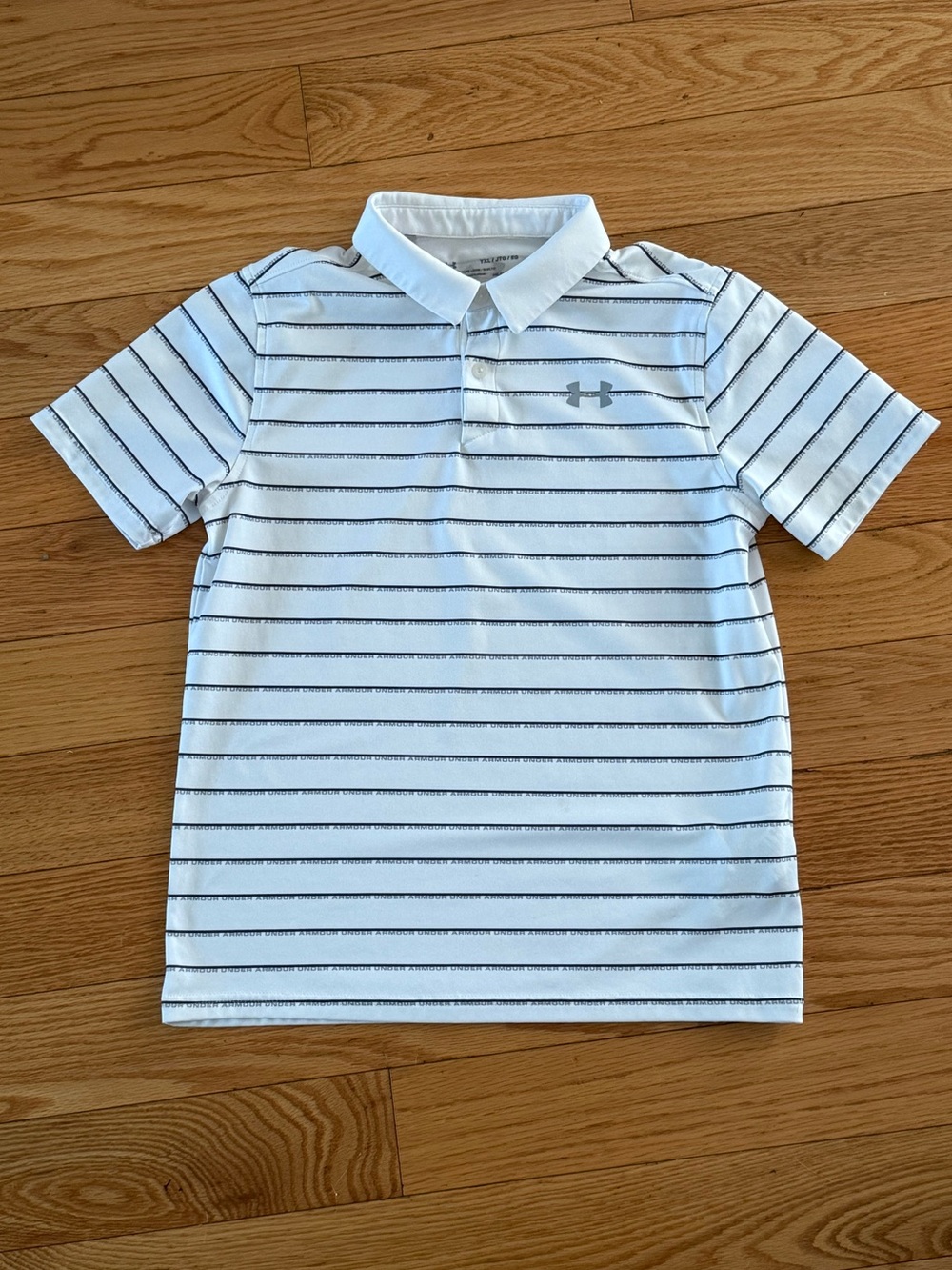 Under Armour boys white striped golf polo